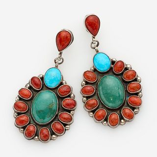 Navajo Wayne Etsitty Turquoise Coral Earrings