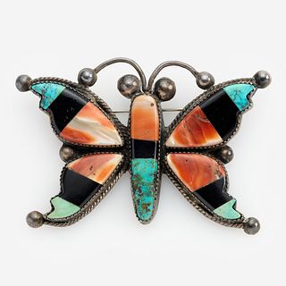  Zuni Handcrafted Gemstone Inlay Butterfly Brooch 