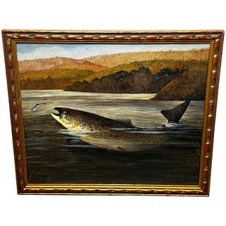 RAINBOW TROUT FISH SURFACING OIL PAINTING