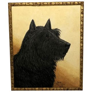 PORTRAIT OF AN ANIMAL BLACK SCOTTIE DOG "JOCK" WATERCOLOUR PAINTING