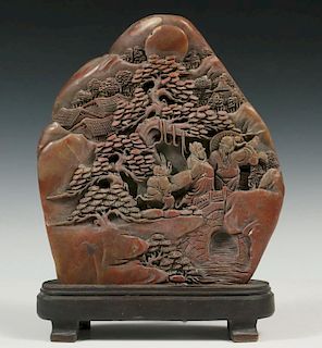 CHINESE SOAPSTONE CARVING ON STAND
