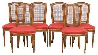 (6) FRENCH LOUIS XVI STYLE CANE-BACK DINING CHAIRS