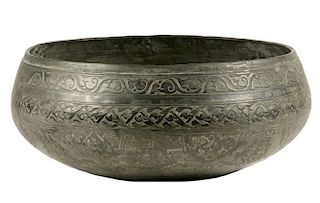 EARLY PERSIAN SILVERED COPPER BOWL