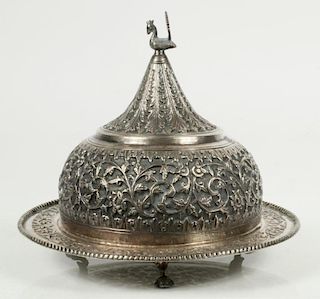 INDO-PERSIAN SILVER COVERED DISH