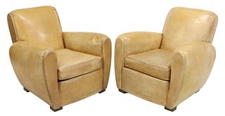 (2) FRENCH ART DECO STYLE LEATHER CLUB CHAIRS