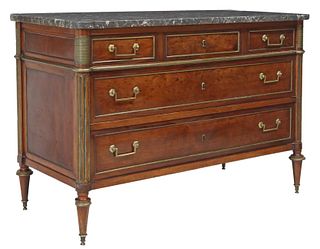 FRENCH LOUIS XVI STYLE MARBLE-TOP MAHOGANY COMMODE