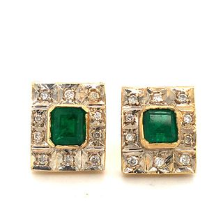 Custom Emerald and Diamond Frame Estate Earrings
