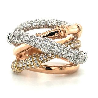 Diamond Crossover Ring, Yellow, White & Rose Gold