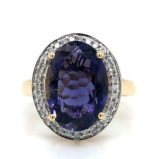 Iolite & Diamond Halo Ring, Stunning Natural Color