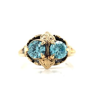 Antique 10k Yellow Gold Two Stone Blue Gemstone Ring 