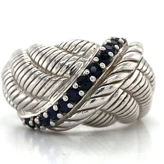 Designer Judith Ripka Cable Style Sapphire Cocktail Ring