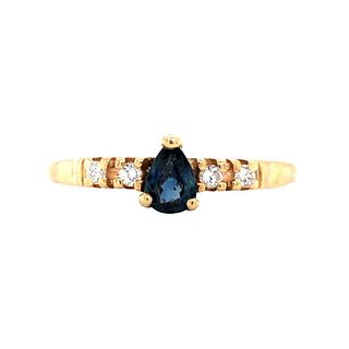 14k Yellow Gold Diamond & Pear Cut Sapphire Ring 