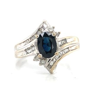 10k White Gold Diamond & Sapphire Ring Sz 7