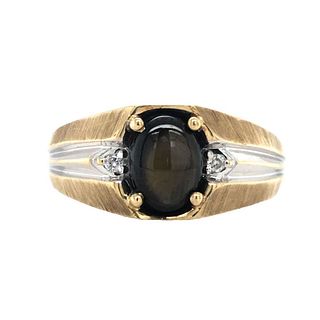 10k Yellow Gold Men's Genuine Black Star Sapphire Diamond Ring