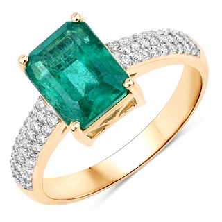 Zambian Emerald Ring with Domed Diamond Shoulders