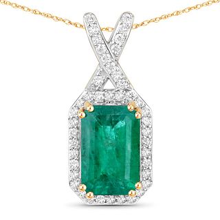 Emerald Pendant with Diamond Bail & Floating Halo