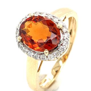 Mandarin Orange Spessartine Garnet & Diamond Ring