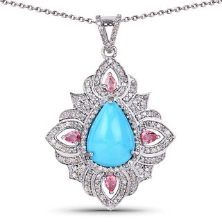 Turquoise & Diamond Art Nouveau-Inspired Necklace