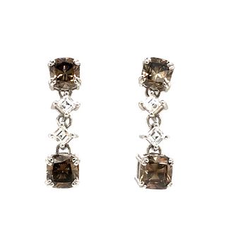 Fancy Brown & Asscher-Cut White Diamond Earrings