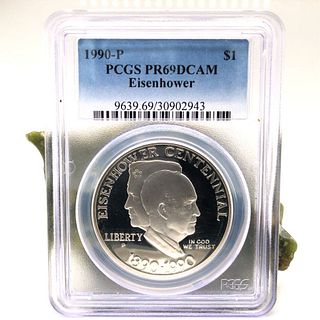 1990 Eisenhower Commem Silver Dollar PR69DCAM 