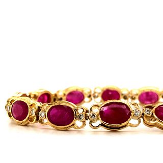 Bezel-Set GIA Burma Ruby and Diamond Line Bracelet