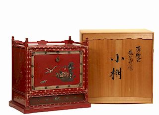 JAPANESE LACQUERED CABINET IN ORIGINAL SHIPPING CRATE