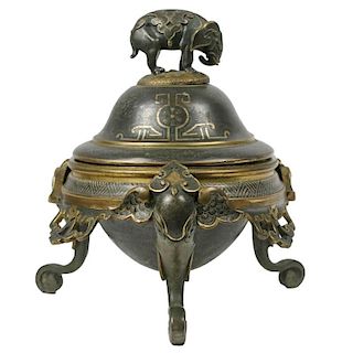 SILVER INLAID BRONZE COVERED CENSER