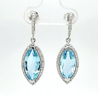 Marquise Aquamarine and Diamond Halo Earrings