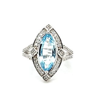 Cool Blue Aquamarine and Diamond Halo Ring