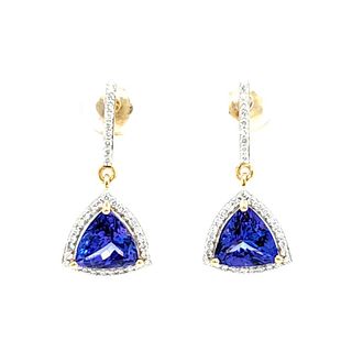 Trilliant-Cut Tanzanite and Diamond Halo Earrings