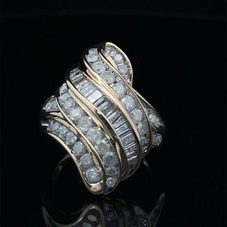 Round and Baguette Diamond Ribbons and Swirls Ring