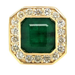 Octagonal-Cut Emerald and Channel-Set Diamond Ring