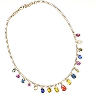 Diamond Eternity & Fancy Sapphire Fringe Necklace 