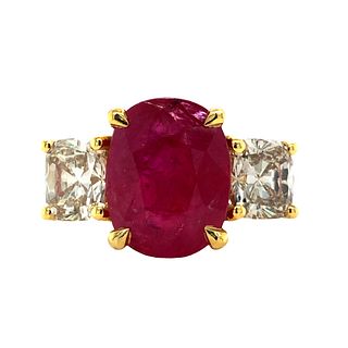  GIA East African Ruby & Fancy-Cut Diamond Ring