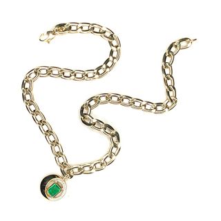 Emerald and Diamond Sweep Pendant-Style Link Chain