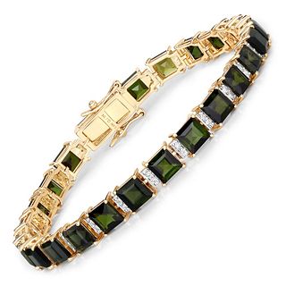 Deep Forest Green Tourmaline and Diamond Bracelet