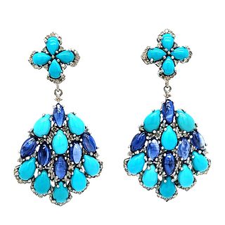 Stunning Turquoise, Kyanite, and Diamond Earrings