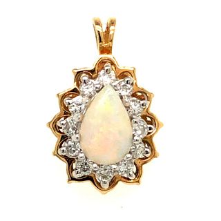 Pear Opal Pendant w/ Gold & Diamond Sunburst Halo