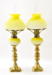 ZIMMERMAN & CO CASED YELLOW GLASS OIL LAMPS