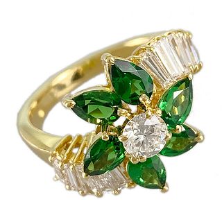 GREEN GARNET DIAMOND 18K YELLOW GOLD RING