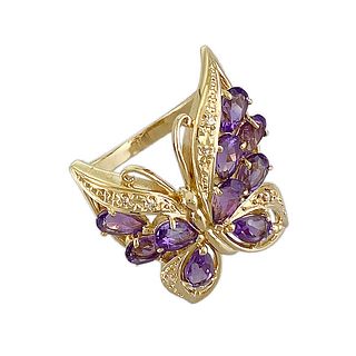 BUTTERFLY AMETHYST 18K YELLOW GOLD RING