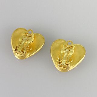 CHANEL COCO MARK HEART GOLD PLATED EARRINGS