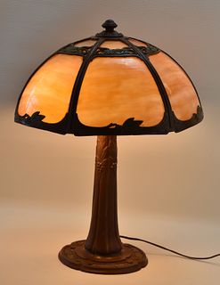 ART NOUVEAU TABLE LAMP WITH SLAG GLASS SHADE
