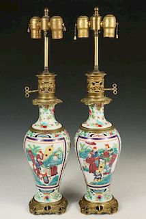 PAIR OF CHINESE PORCELAIN VASES AS LAMP BASES