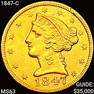 1847-C $5 Gold Half Eagle CHOICE BU