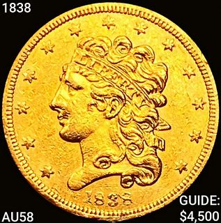 1838 $5 Gold Half Eagle CHOICE AU