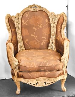 ANTIQUE ROCOCO REVIVAL WING CHAIR
