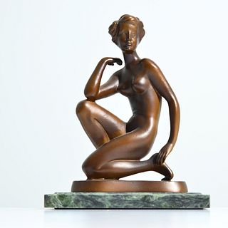 Bronze Female Nude Sculpture, Signed