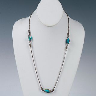 Silver Metal and Turquoise Necklace
