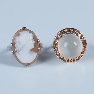 2pc Rings Sterling Cameo and Gold Tone Moonstone